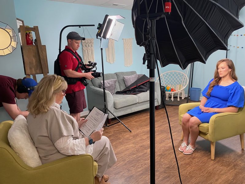 Edie Hand prepping for the interview with Amy Daugherty Thompson